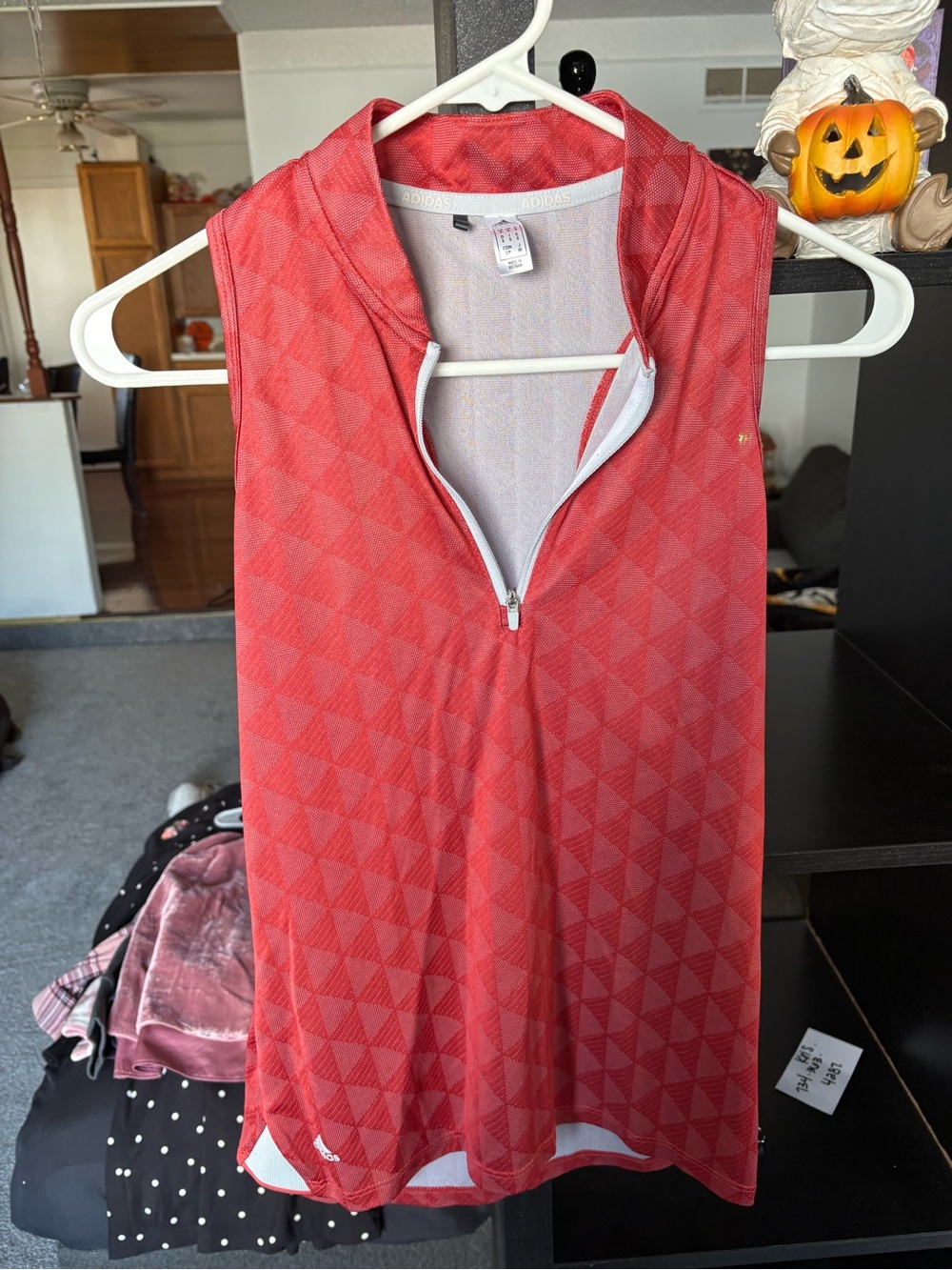 adidas Red Sleeveless Zip Athletic Tank